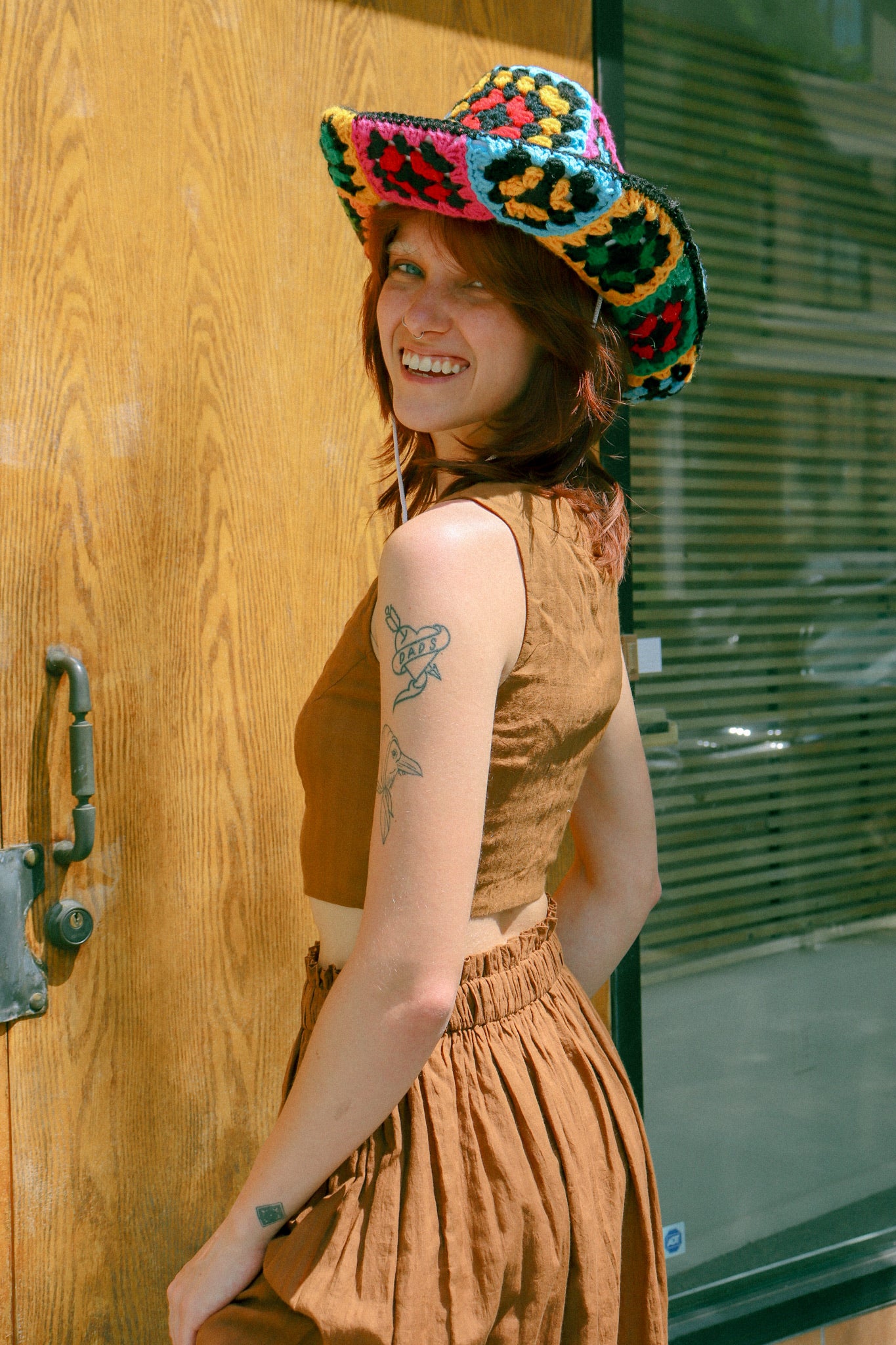 antique brown pull-on skirt with top set