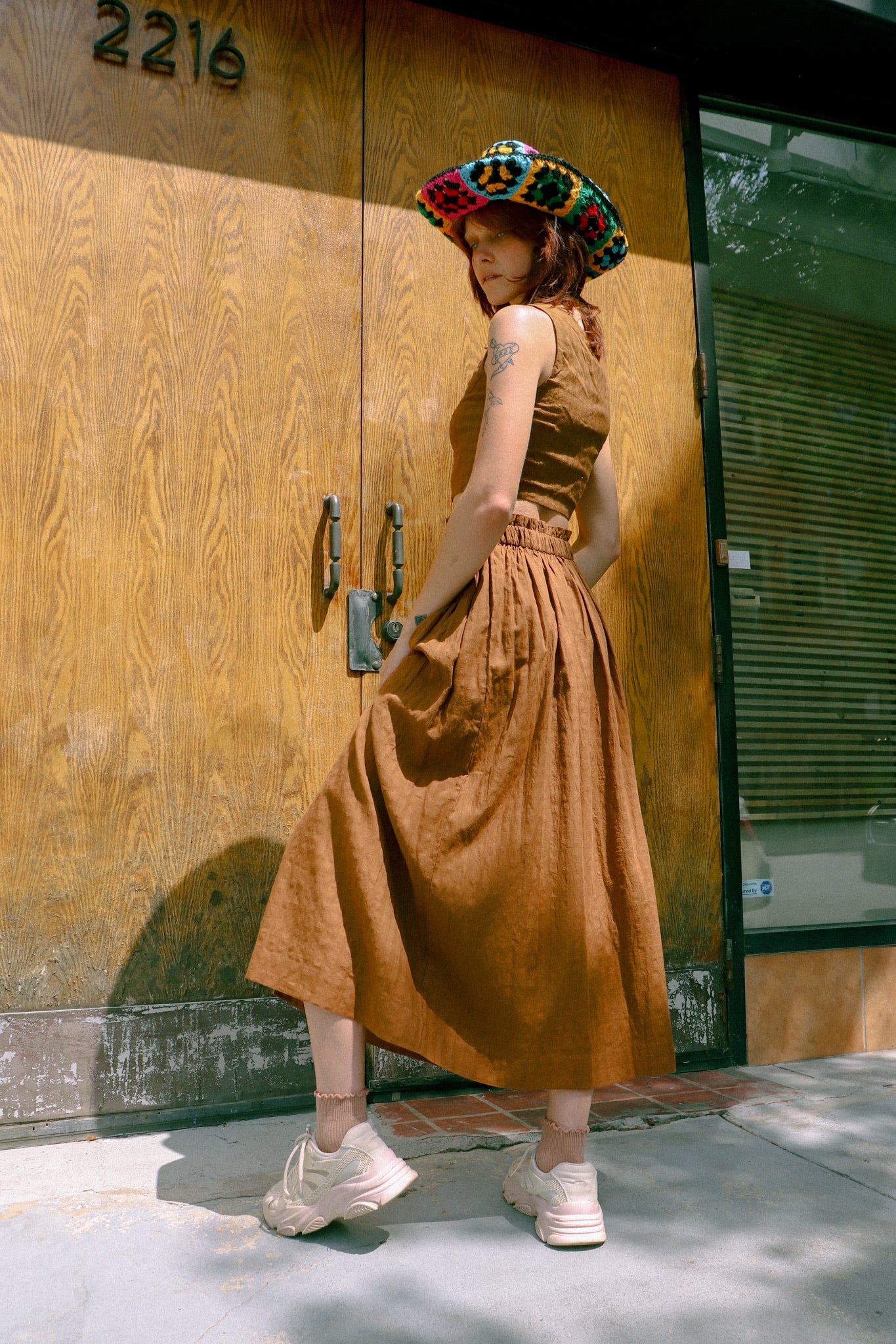 antique brown pull-on skirt with top set