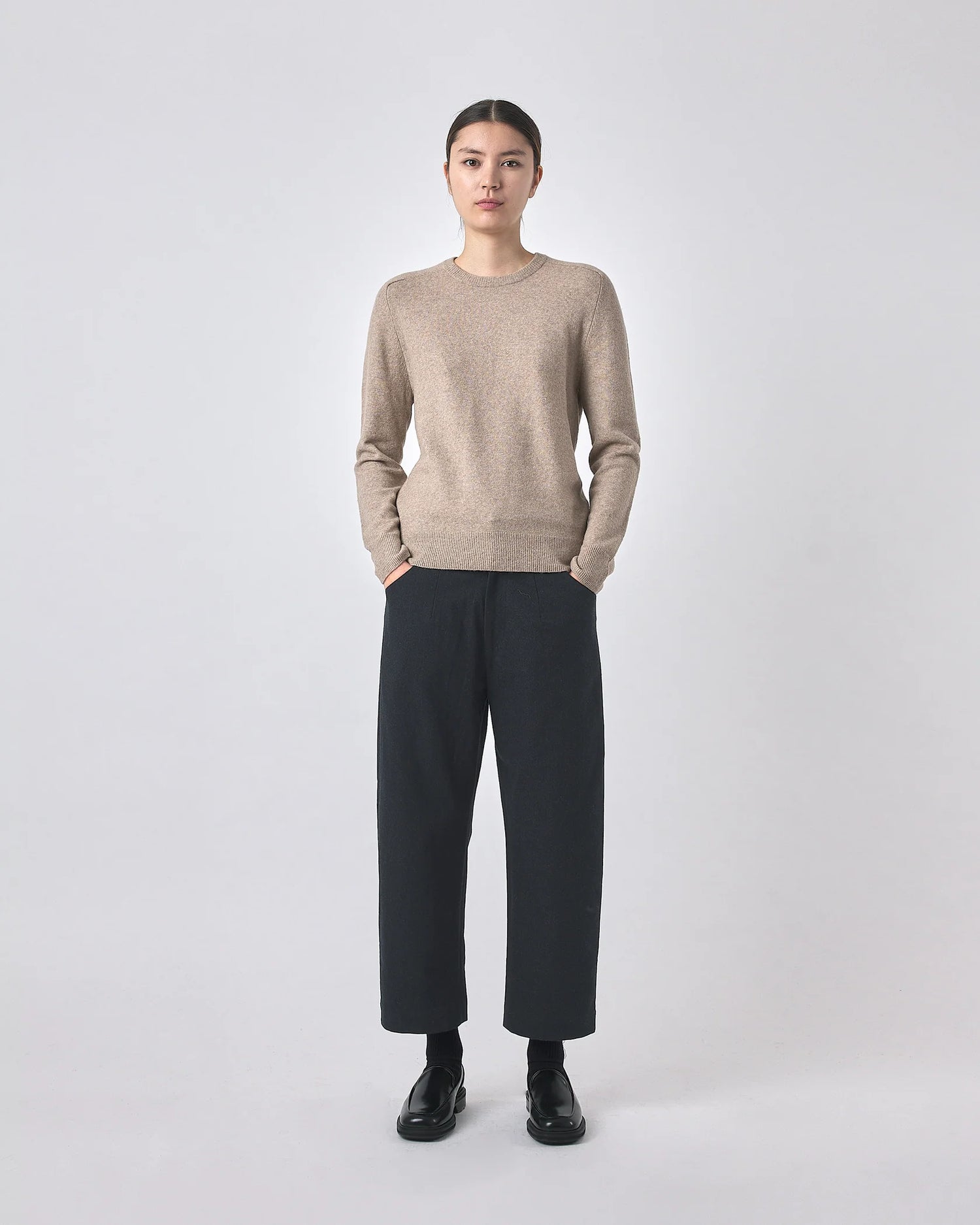 curved shoulder crewneck
