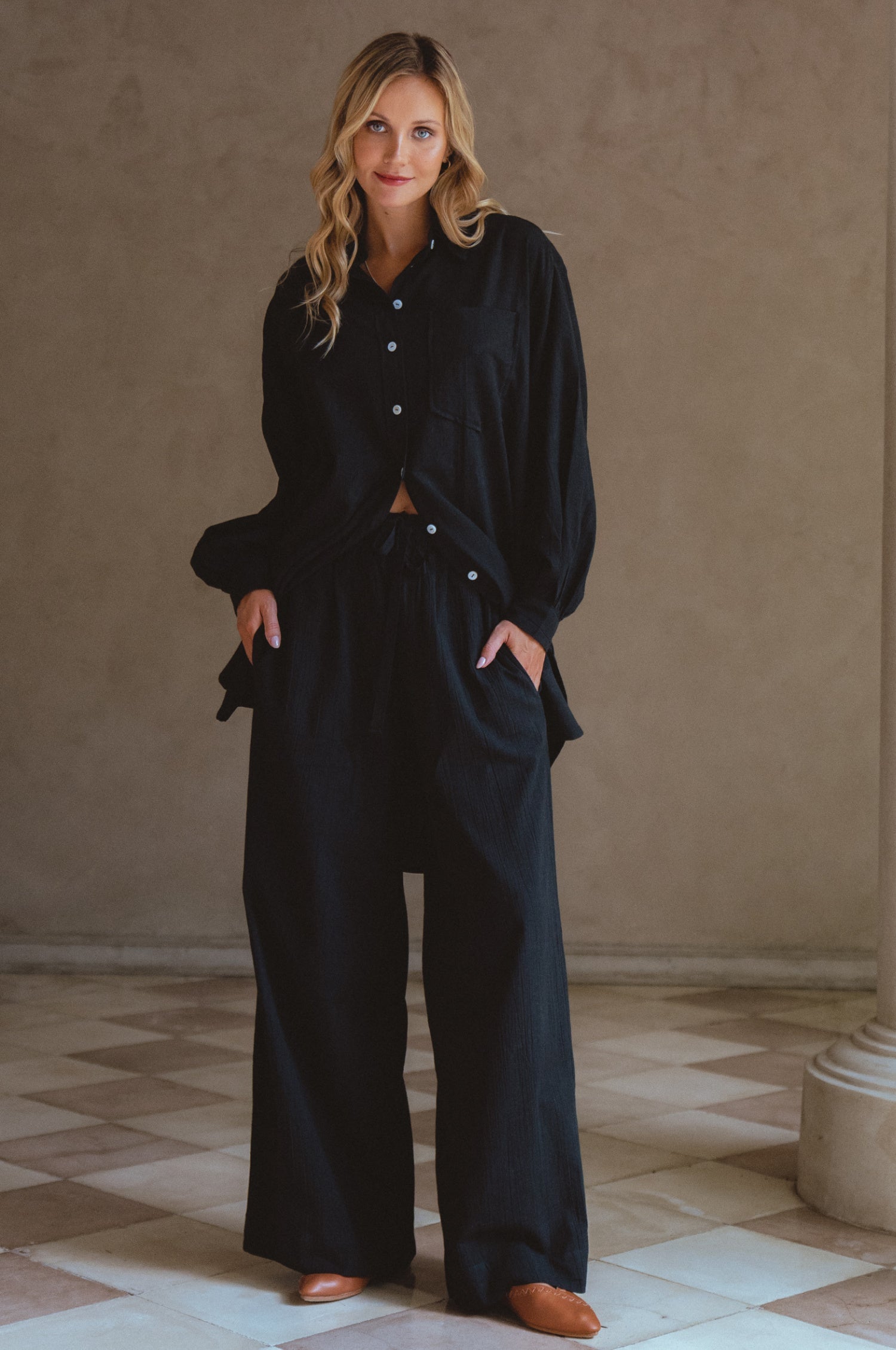 Calin Wide Leg Linen Pants by ELF