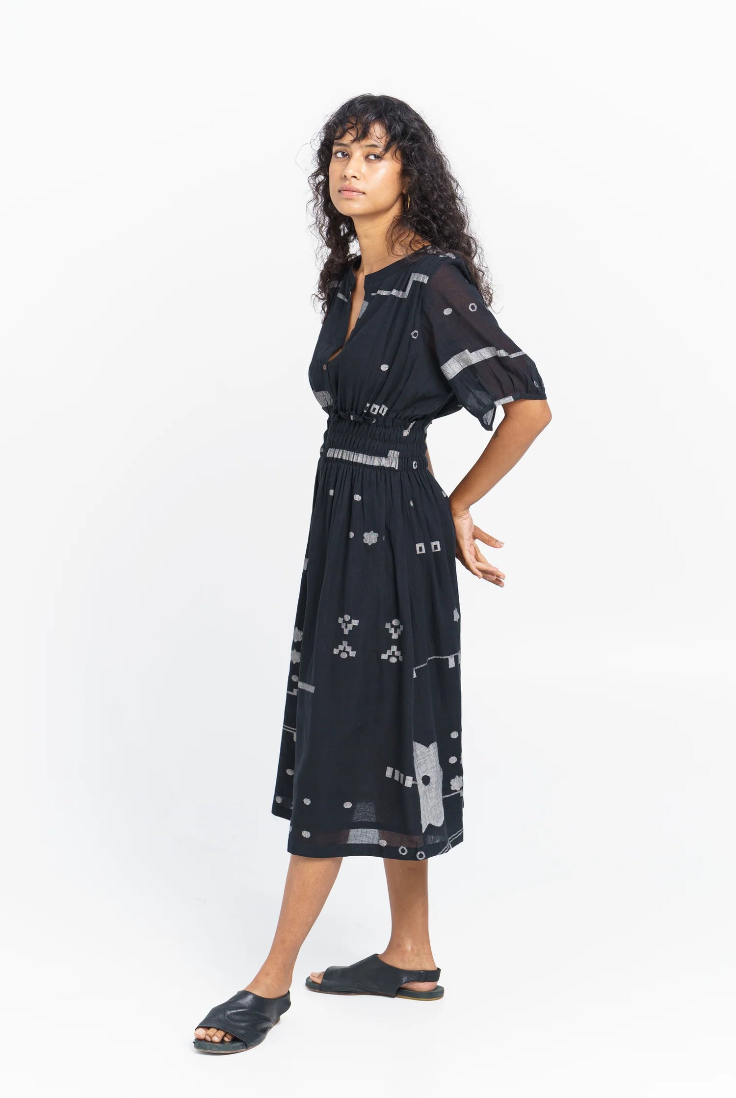 elasticated waist midi dress