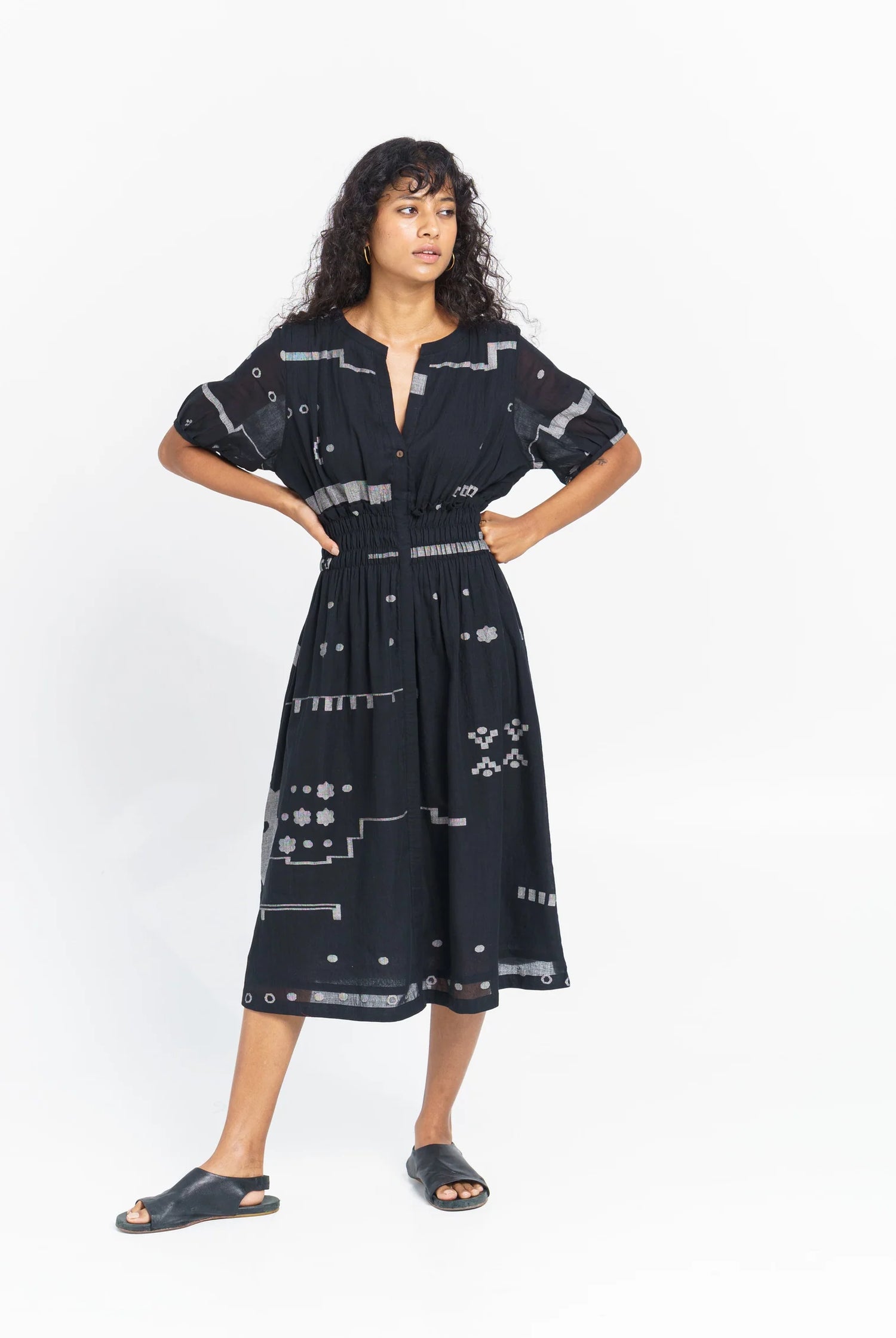 elasticated waist midi dress