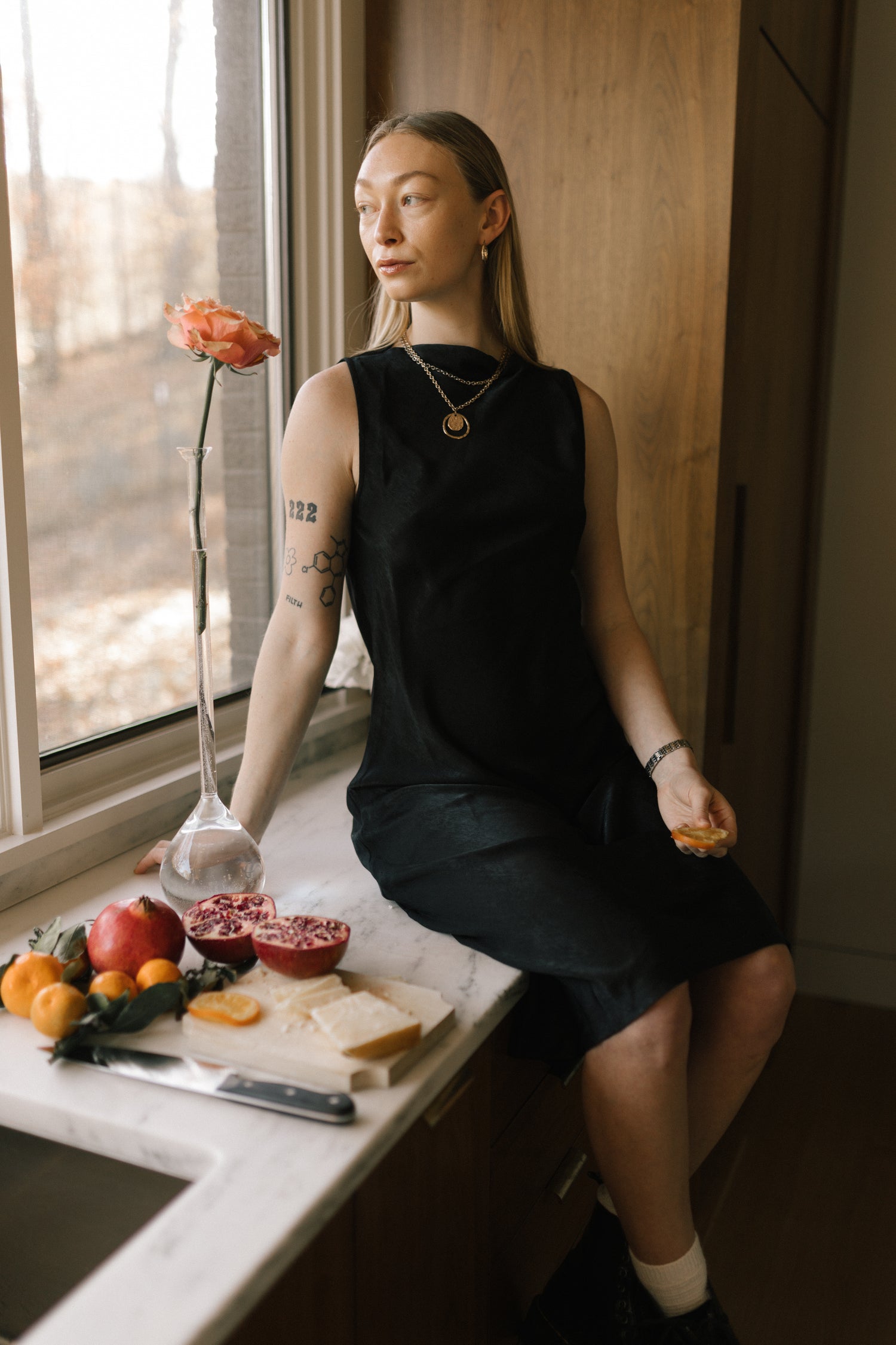 sabrina bias satin boat neck dress