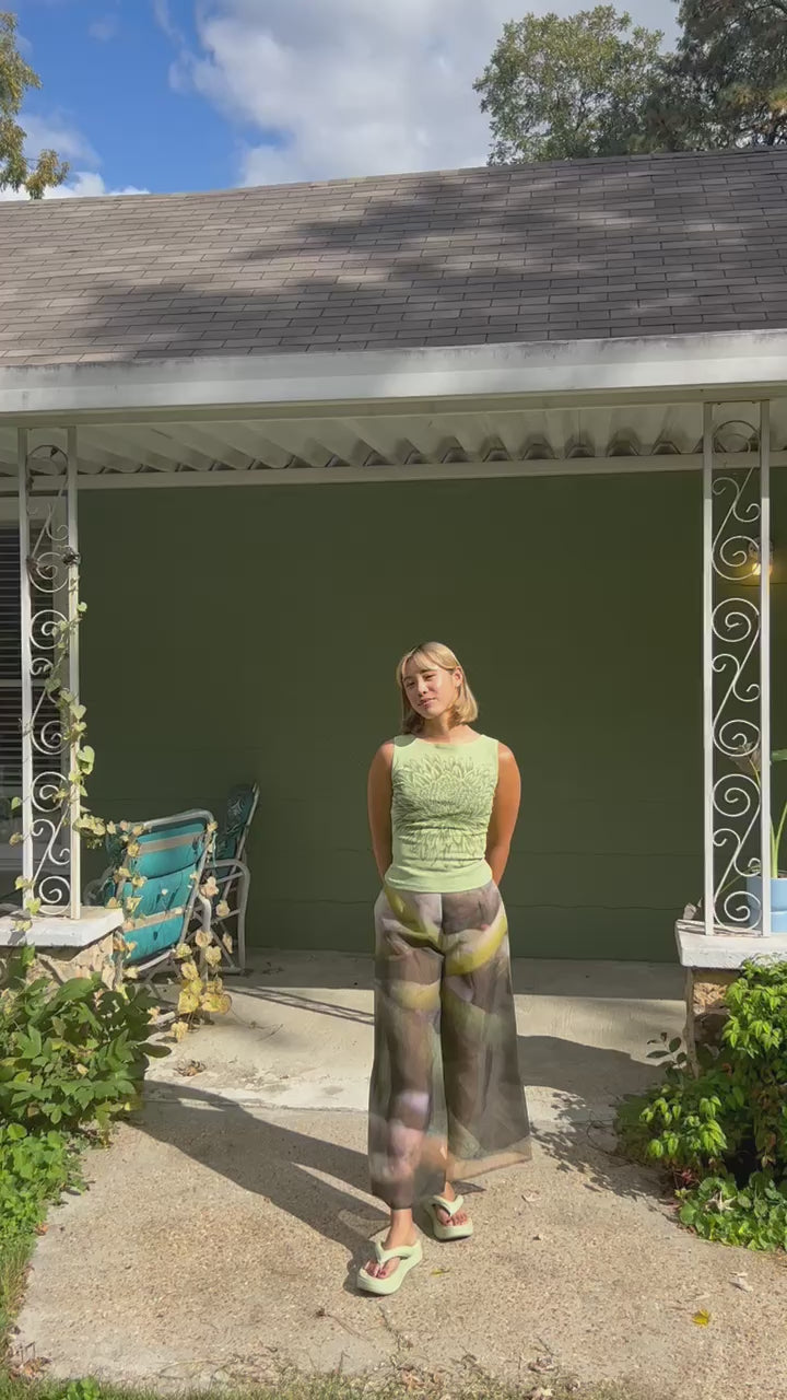 song tu wide leg printed silk organza pant