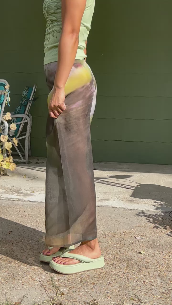song tu wide leg printed silk organza pant